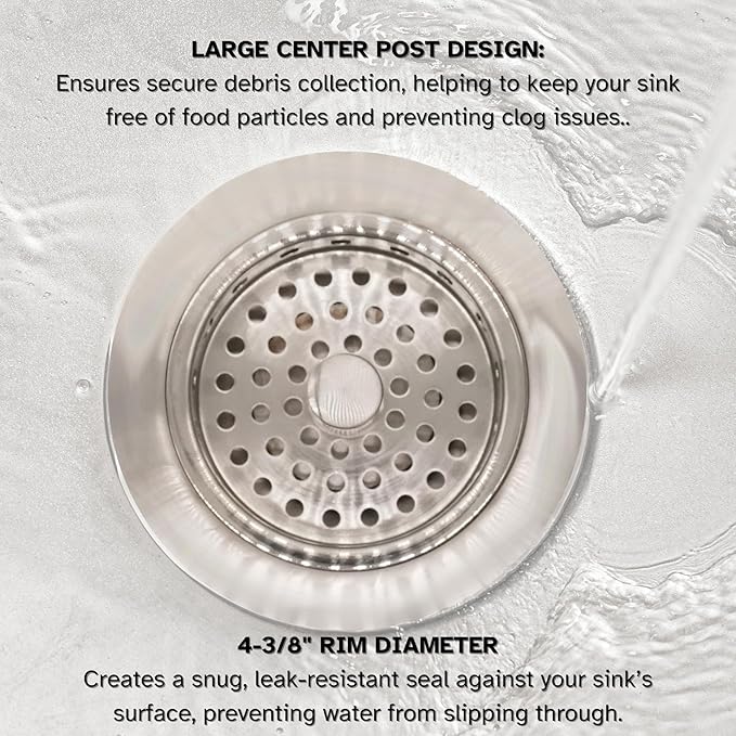 Westbrass D2145-07 3-1/2" Post Style Large Kitchen Sink Basket Strainer, Satin Nickel (2-Pack)