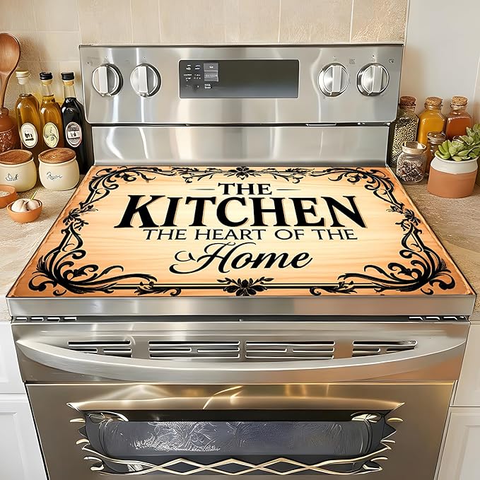 Stove Top Covers for Electric Stove, Waterproof Stove Shield, Dust-Reducing Cooktop Cover, Multi-Use Counter Protector, 28.3 x 20.5 Inches, Rustic Kitchen Quote Decor（Kitchen）