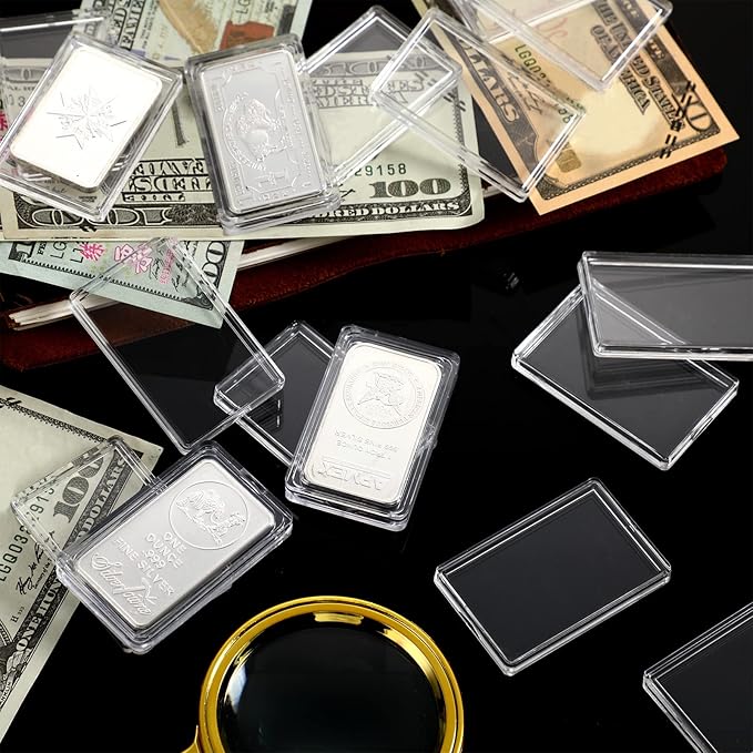 Batiyeer 400 Pcs 1 oz Silver Bar Case Holder Clear Acrylic Bar Capsule Storage Container for 1 Ounce Holder with Plastic Storage Box for Collectors Investors