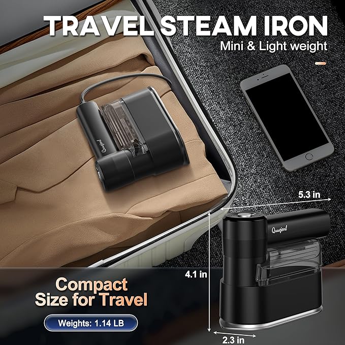 Travel Steamer for Clothes Small Iron - 1000W Portable Steamer & Mini Iron,10s Fast Heat, Handheld Mini Steamer with 8FT Cord, Foldable Handle, Travel, College Dorm & Home Essentials (Black)