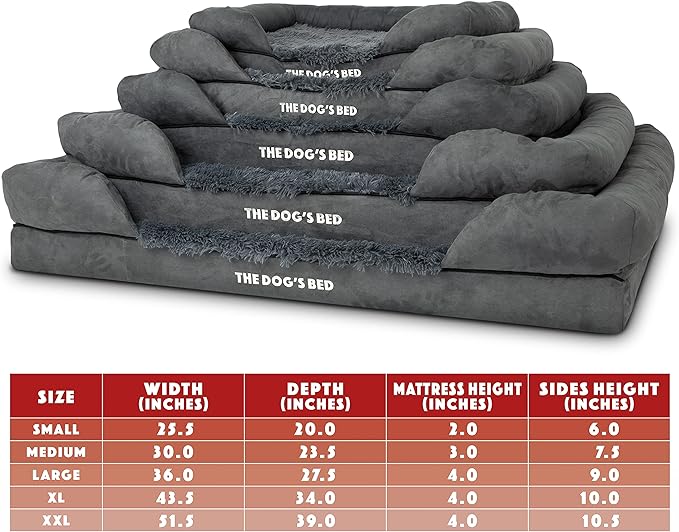 The Dog’s Bed, XL Grey Fur,Memory Foam, Pain Relief: Arthritis, Hip & Elbow Dysplasia, Post Surgery, Lameness, Supportive, Calming, Waterproof Washable Cover