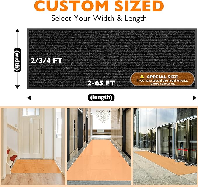 Custom Size Extra Large Front Door Mat, 4FT x 17FT Indoor Outdoor Entrance Commercial Floor Mat, Heavy Duty Dirt Trapper Doormat for Entryway Welcome Mat, Low Profile, Non-Slip, Waterproof
