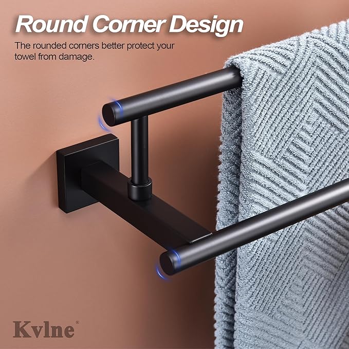 Bath Double Towel Bars, Towel Racks SUS304 Stainless Steel, Towel Holder for Bathroom Wall Mount, Towel Hanger Rail Accessories, 2-Tiers (Matte Black, 24 Inch)
