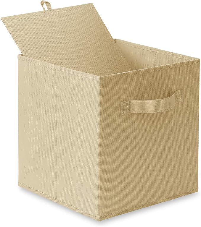 Casafield Set of 6 Collapsible Fabric Cube Storage Bins, Sandy Beige - 11" Foldable Cloth Baskets for Shelves, Cubby Organizers & More