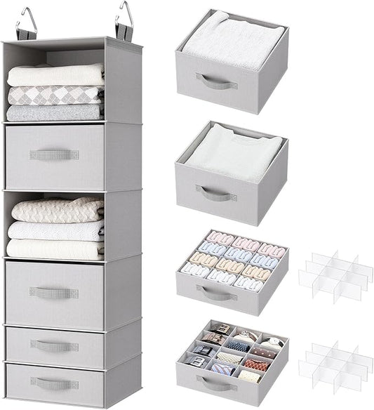 Hanging Closet Organizer with 4 Removable Compartment Drawers, Made of Washable 600D Oxford Fabric