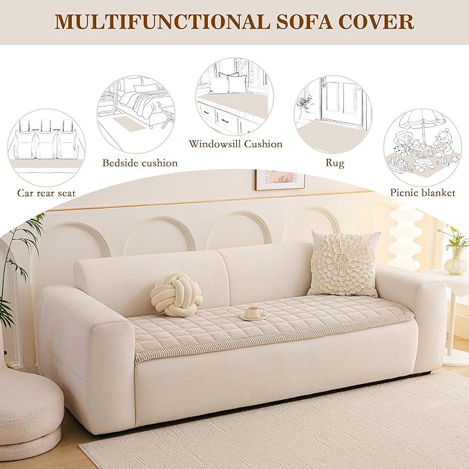 MEETSKY Couch Cover for 2 Cushion Couch Sofa, Non-Slip Couch Cover for Dog Washable Sofa Protector Pet Friendly Dog Mats for Couches Soft Furniture Covers, 27.6" x 70.9", Oatmeal