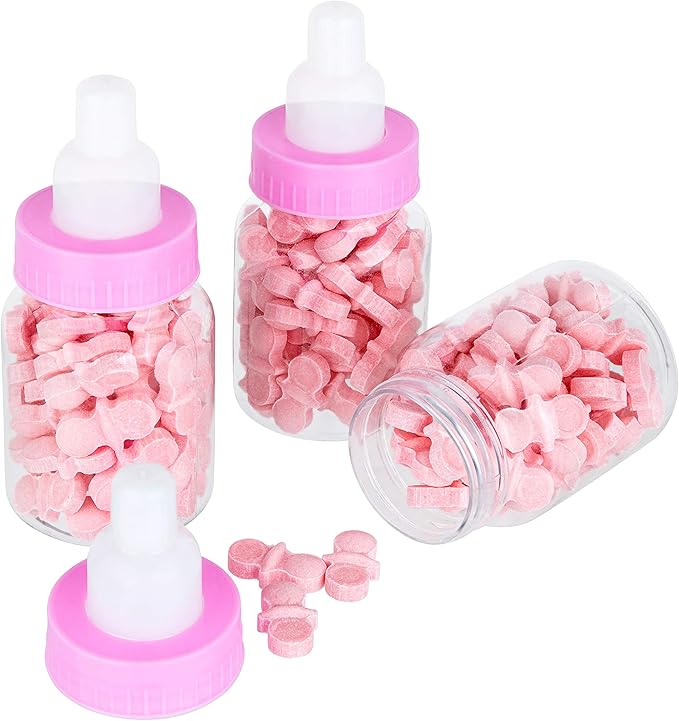 Hammont Pink Baby Girl Bottle Shaped Acrylic Candy Boxes - 36 Pack - 1.5"x3.5" - Perfect for Weddings, Birthdays, Party Favors and Gifts | Designer Cute Clear Lucite Plastic Treat Containers