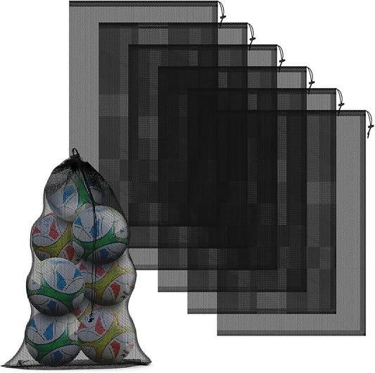6PCS Black Mesh Bag Drawstring, 23 x 35 Inch Net Bag with Lock, Multipurpose Storage Bags for Gym, Laundry, Balls, Beach and Toys