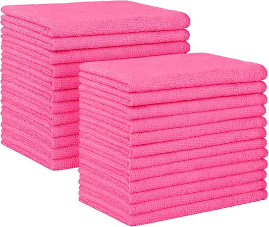 HOMEXCEL Pink Microfiber Cleaning Cloth, 24 Pack Absorbent Cleaning Rags, Lint-Free, Streak-Free Cleaning Towels for Car Kitchen House, 12"X11"