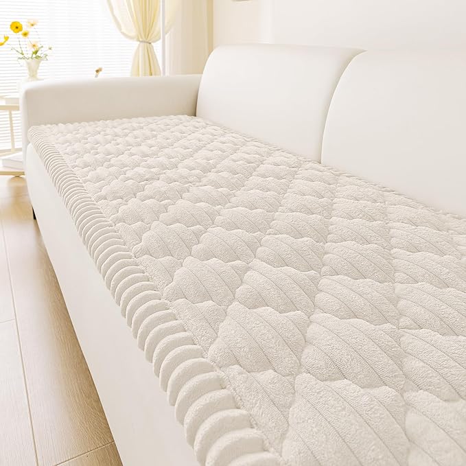 Smiry Pet Couch Cover for Dogs Washable, Non-Slip Fuzzy Couch Covers for 3 Cushion Sofa Pet Friendly, Soft Thick Furniture Protector Sofa Slipcover Mat for Dogs (White, 27.6" x 59")