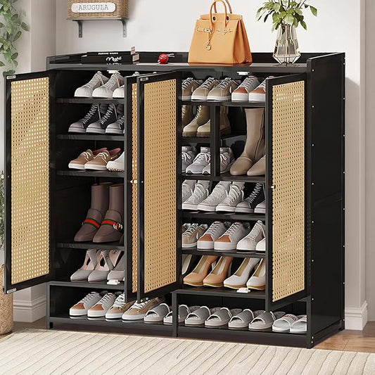 Bamboo Shoe Cabinet, 36-40 Pairs 8 Tier Shoe Rack with Doors, Freestangding Shoe Cabinet Organizer with Shelves, 43" Tall Shoe Rack Organizer for Entryway, Closet, Hallway