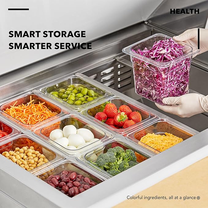 1/6 6'' 6 Pack NSF Commercial Food Pans with Lids & Drain Tray, 1/6 Size 6 Inch Deep Restaurant Containers, Food Storage with Capacity Scale, Restaurant Supplies Hotel Pan, Polycarbonate