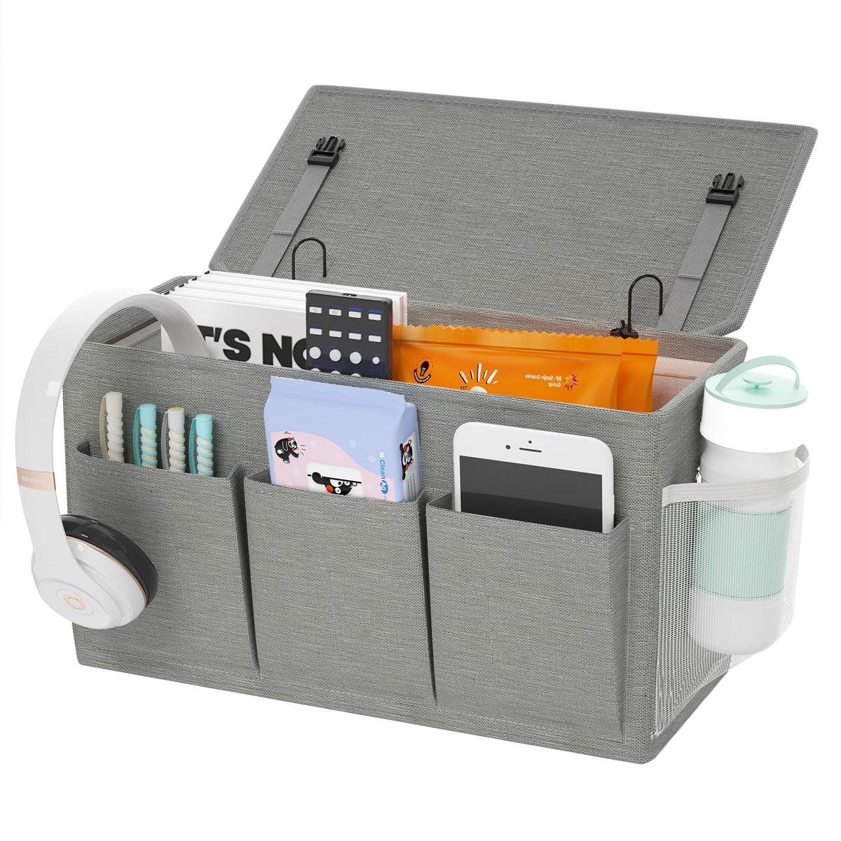 Bedside Caddy Storage Organizer for Bed Rails, Bed Caddy with 6 - Image 1
