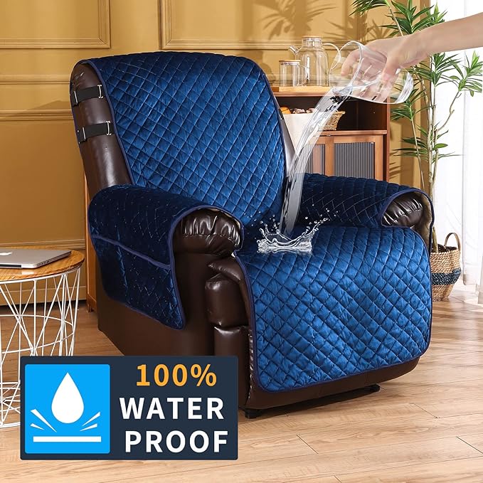 LUFEIJIASHI Velvet Recliner Covers Non-Slip Waterproof Large Recliner Chair Covers for Leather Chairs Reversible Recliner Sofa Cover for Living Room Recliner Furniture Protectors for Dog Pets 28"