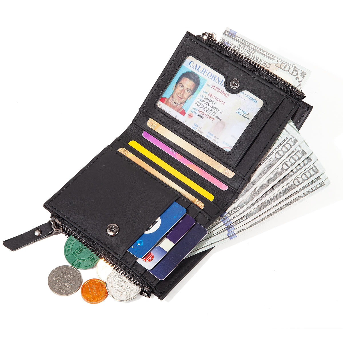 Men's wallet RFID blocking zipper coin purse genuine leather - Image 1