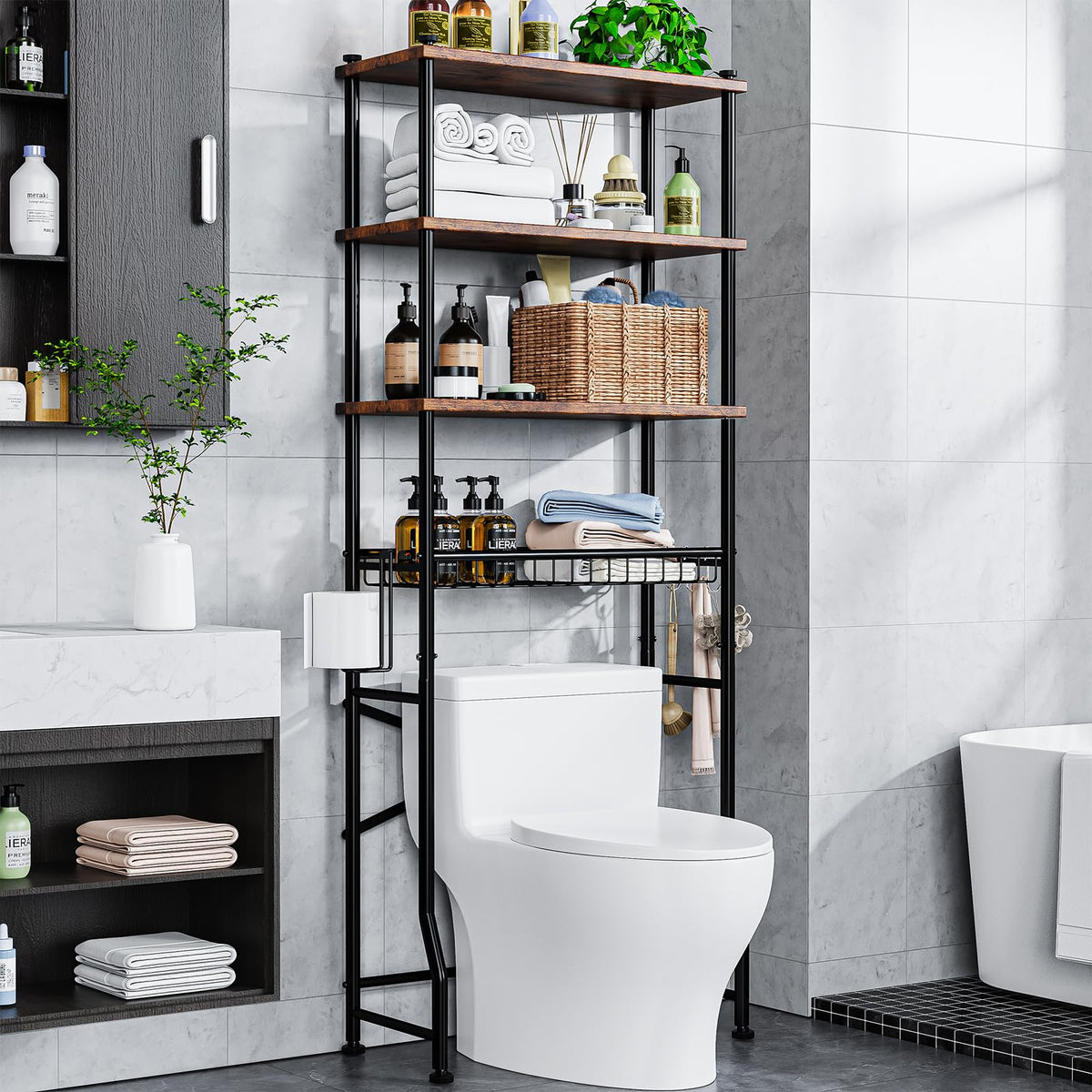 Over-The-Toilet Storage Shelf,4-Tier Bathroom Organizer Cabinet - Image 1
