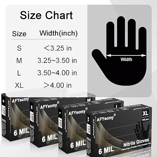 Disposable Nitrile Gloves, Chemical Resistant, Powder and Latex Free, Food Safe, Black Heavy Duty Gloves, 6 Mil, 100 Count, Medium