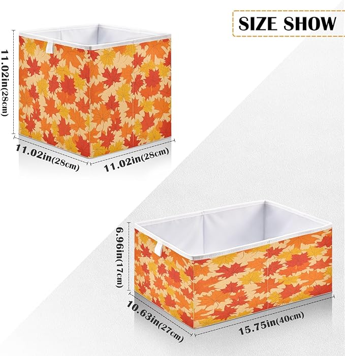 Bolaz Autumn Maple Leaves Pattern Closet Organizers Storage Cubes Storage Bins Shelf Baskets Containers for Home Room Office,Square