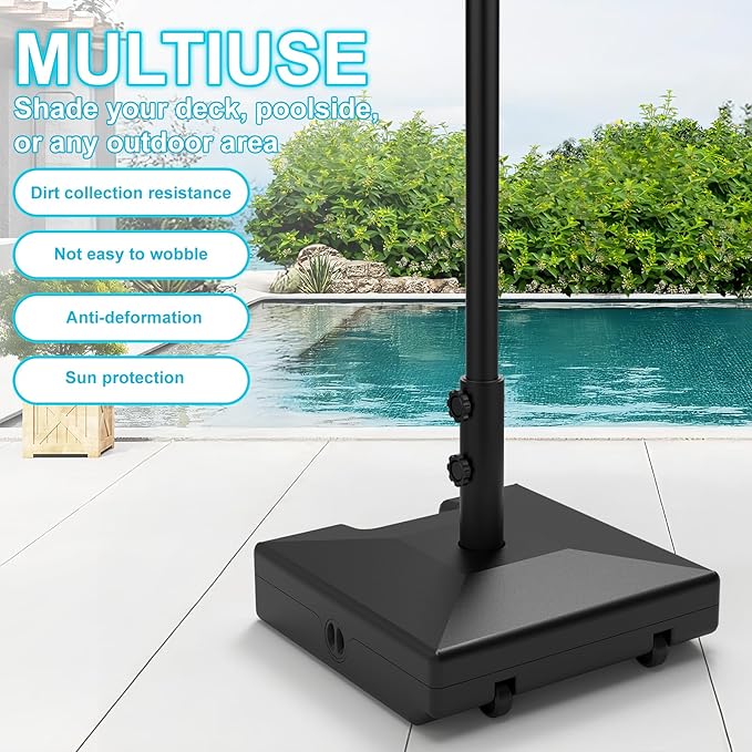 GT GETCO TECH Umbrella Base with Wheels and Handle, Heavy Duty Umbrella Stand Base 120lbs, Fillable Umbrella Base Outdoor Base for Patio, Poolside, Deck, Lawn, Windproof, Fits Most Sized Umbrellas