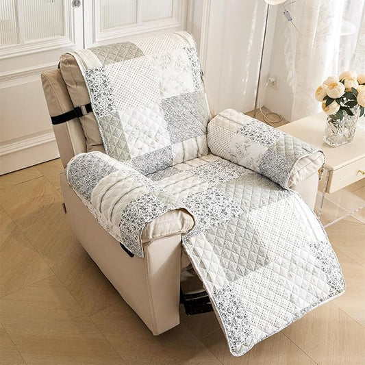 Cmfshape Skidproof Sofa Cover-Taupe Sofa Slipcover with Elastic Straps-Easy Fit Slip Cover-Patchwork Washable Furniture Protector for Pets and Kids(Recliner,Taupe)