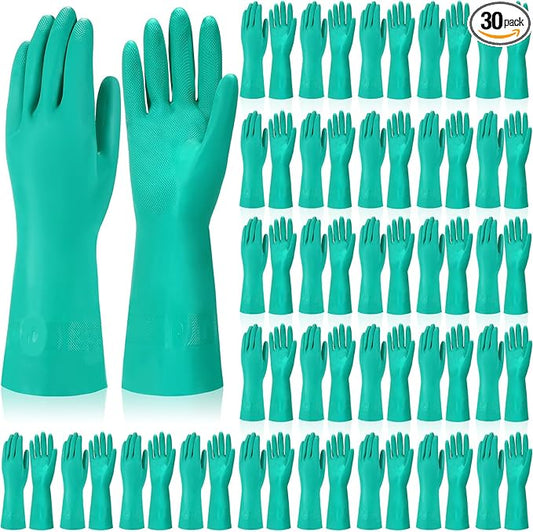 30 Pairs Chemical Resistant Gloves Heavy Duty Thick Nitrile Gloves Bulk for Cleaning, Resist Household Acid, Alkali and Oil (X-Large)