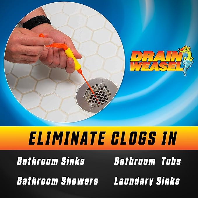 FlexiSnake Drain Weasel Sink Snake Hair Clog Remover Tool and Disposal Pods Cleaner/Deodorizer. Includes 5 Wands, Removable Handle and Pack of 5 Fresh Lemon Scent Pods