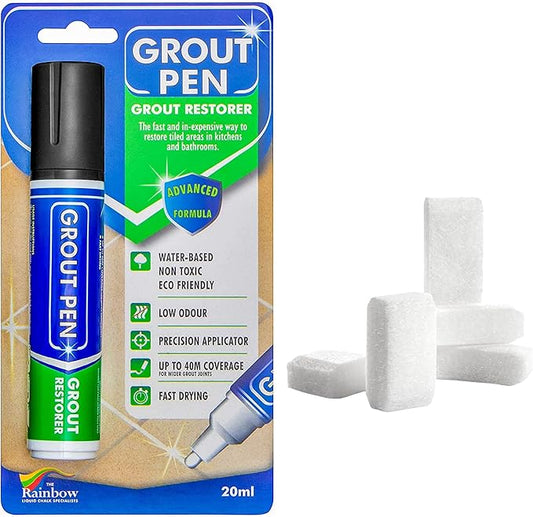 Grout Pen Tile Paint Marker: Black Wide 15mm with 5 Pack Replacement Tips - Waterproof Grout Colorant and Sealer Pen to Renew, Repair, and Refresh Tile Grout - Cleaner Coating Stain Pens