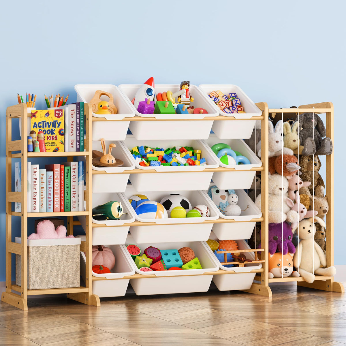 Toy Storage Organizer with Bookshelf and Stuffed Animal - Image 1