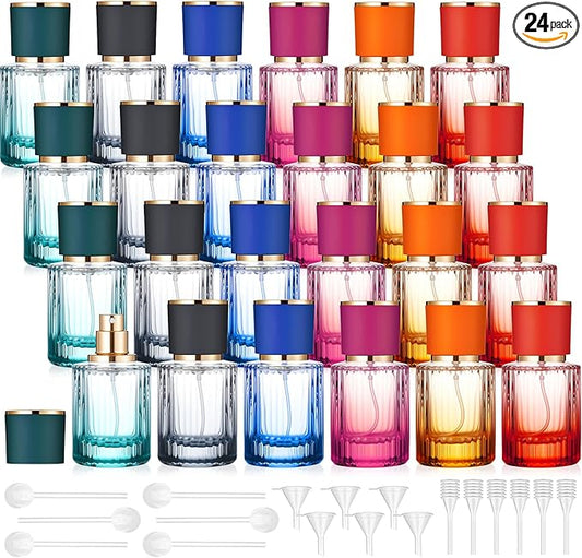 24 Pcs 30/50/100ml Empty Glass Perfume Bottles Bulk Pack for Perfume Makers Refillable Atomizer Cologne Bottles DIY Vintage Fragrance Packaging Glass Bottling Supplies (Multicolor,30 ml)