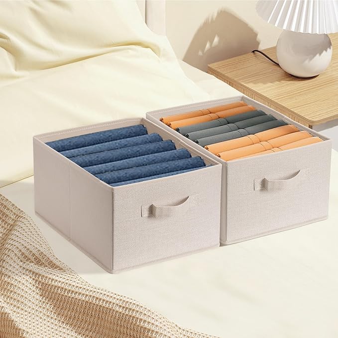 BOMKEE Clothings Collapsible Storage Bins, Foldable Organizers and Storage Baskets Cube Storage Bin for Bedroom Living Room (4 Pack) (Flaxen, 15.4x11.4x7.9inch)