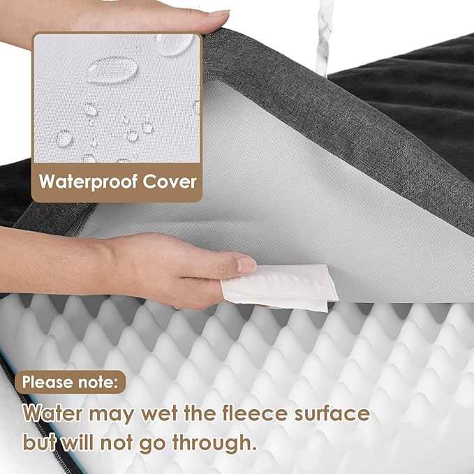EHEYCIGA Memory Foam Dog Bed Orthopedic 41"x27"，Waterproof Pet Bed for XLarged Dogs ，Washable Pet Mat with Removable Cover, Dark Grey