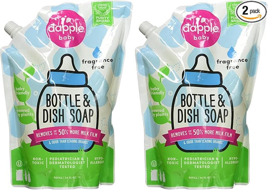 Dapple Refill Pack Baby Bottle and Dish Liquid, Fragrance Free, 33.8 Fluid Ounce (Pack of 2)