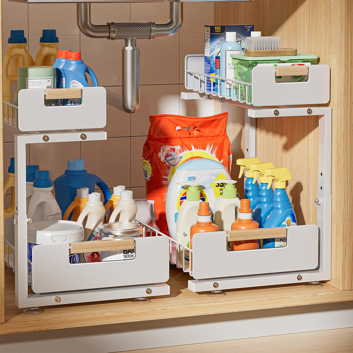 Delamu Under Sink Organizer Kitchen, 2-Tier Pull-Out - Image 1