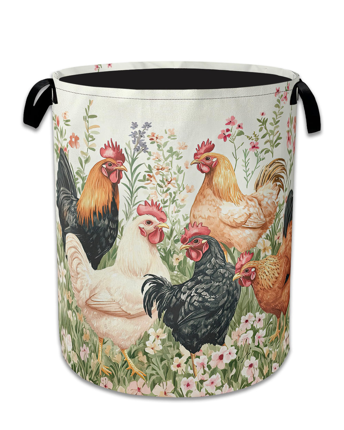 Roosters Hens Laundry Basket,Foldable Waterproof Oxford - Image 1
