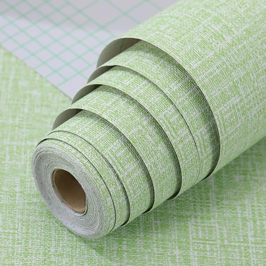 Peel and Stick Wallpaper Green Grass Cloth Wall Paper - 15.7 x 98 Inch Self Adhesive Wallpaper Peel and Stick, Easy to Paste Wall Contact Paper for Stand Liner, Table and Door Makeover Decor