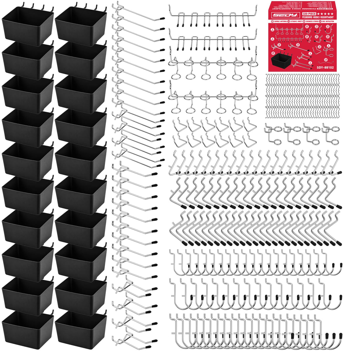 320PCS Pegboard Accessories Kit, Pegboard Hooks Assortment - Image 1