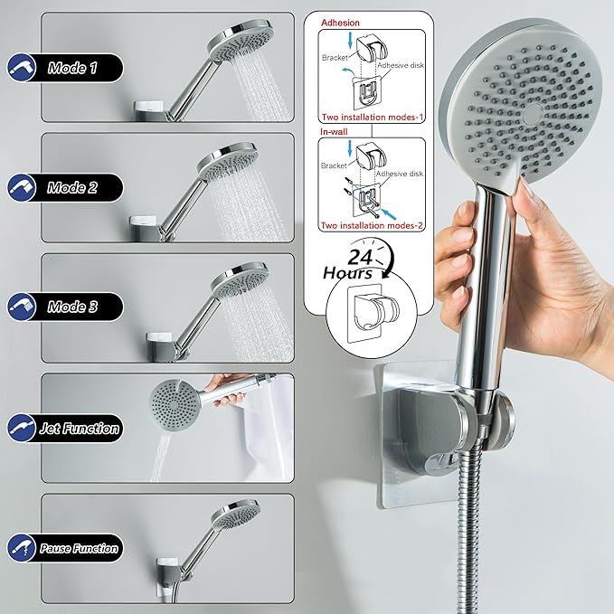 4" RV Shower Faucet with Hose and 5-Spray Modes Shower Head, ABS RV Tub Faucet with Shower Diverter, Outdoor Shower Kit Fits for RV, Campers, Travel Trailer, Motorhome