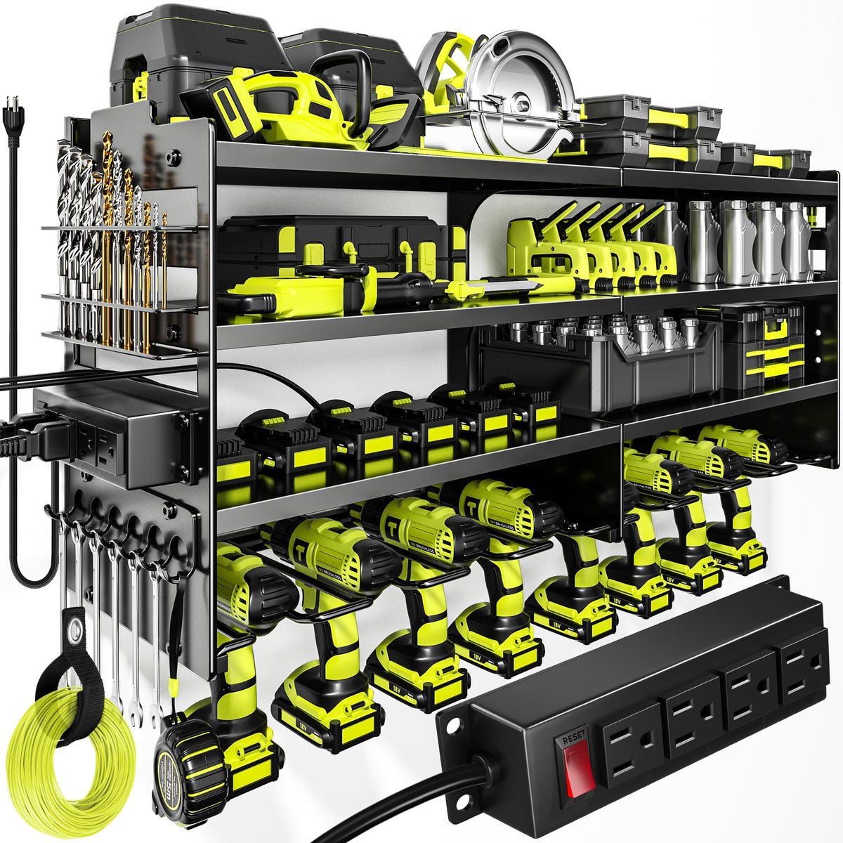 Large Power Tool Organizer Wall Mount with Charging - Image 1
