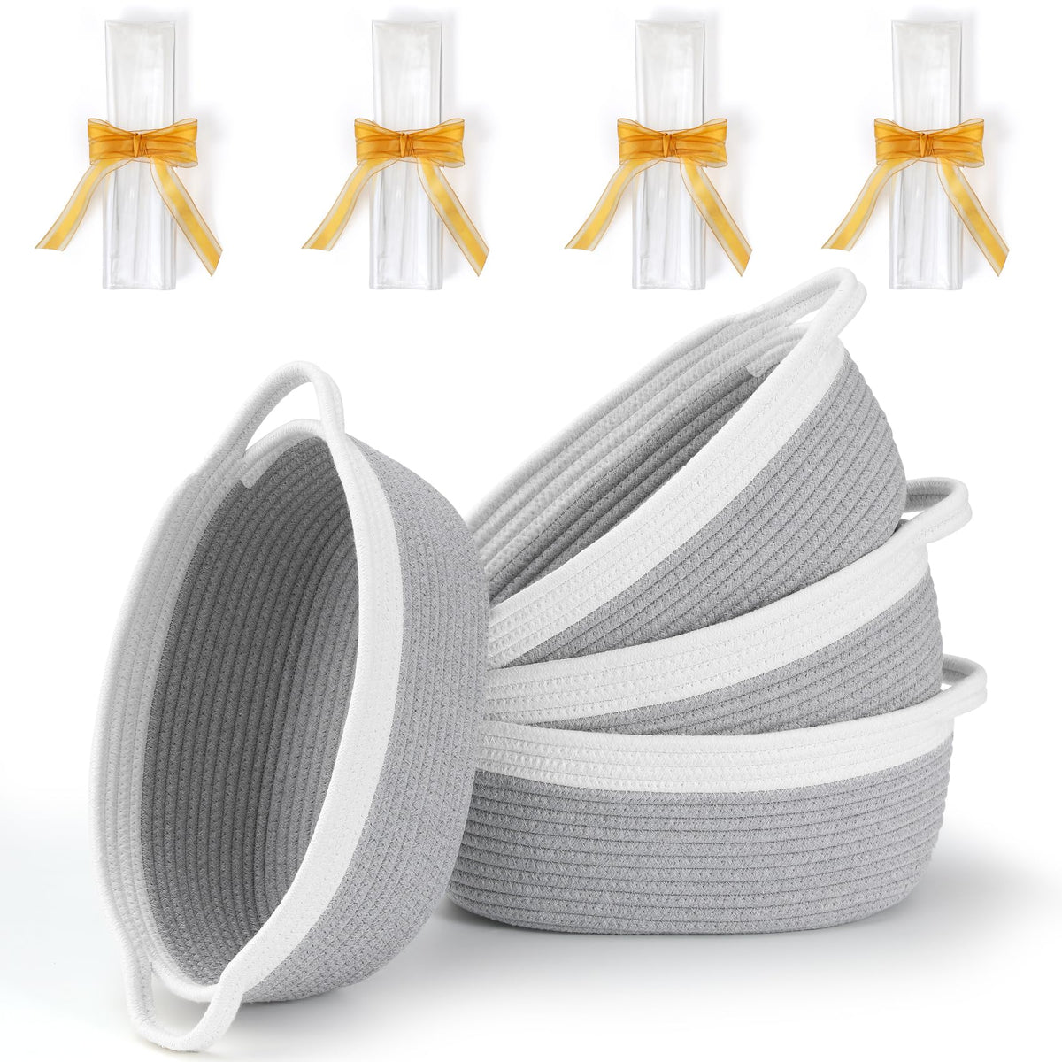 4 Pack Small Woven Basket with Handles, Cotton Rope Room Shelf - Image 2