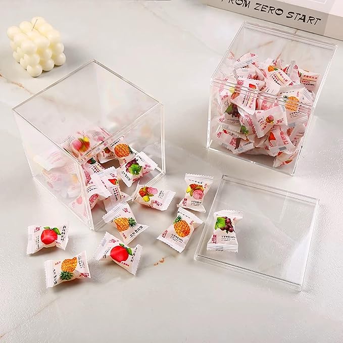 Acrylic Box Clear Box with Lid for Display, Plastic Square Cube 2 Pack Storage Contanier Party Decorative Boxes