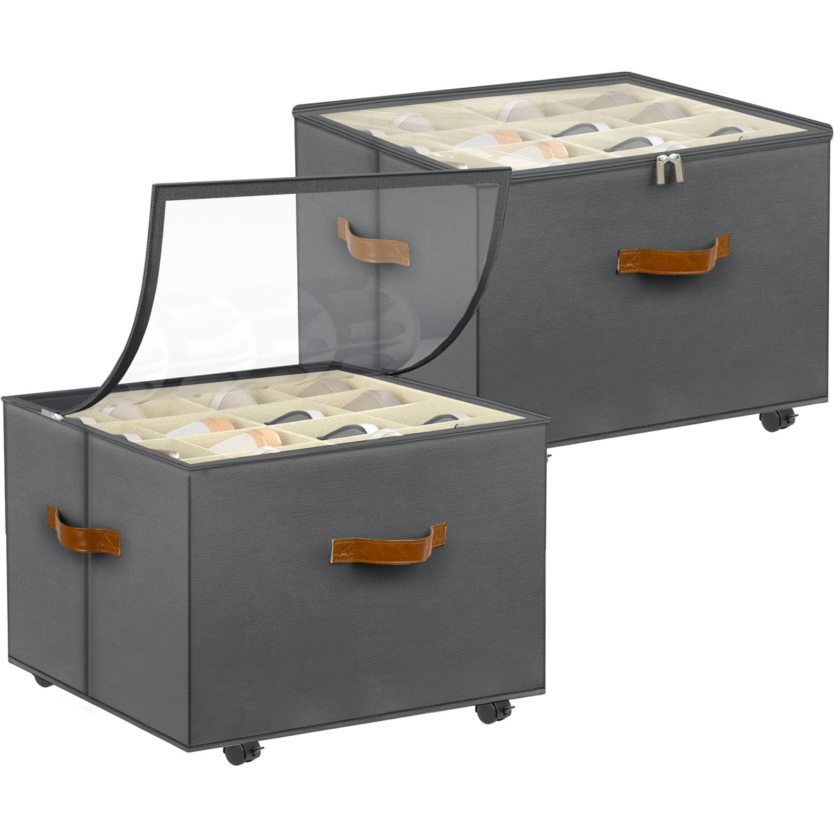 2 Pack Shoe Organizer for Closet, Shoe Storage with Wheels, Gray - Image 1
