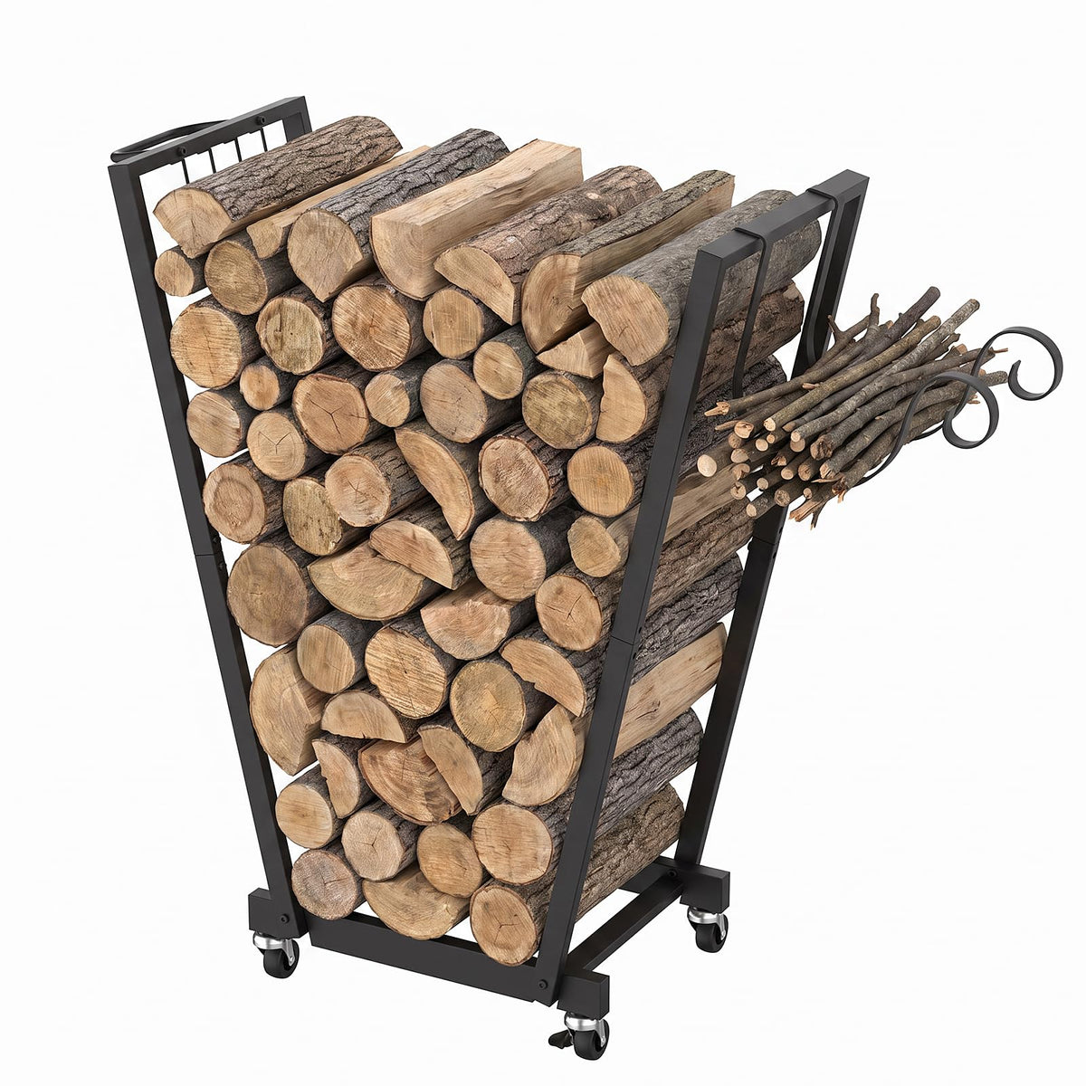 26in Firewood Log Rack Outdoor, Firewood Storage Holder Cart - Image 1