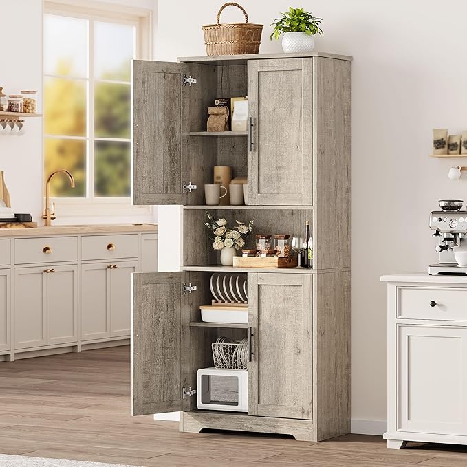 IDEALHOUSE Pantry Cabinet,70" Tall Kitchen Pantry Cabinet with Doors and Adjustable Shelves, Freestanding Cupboard, Tall Storage Cabinet for Bathroom, Dining Room, Living Room，Gray