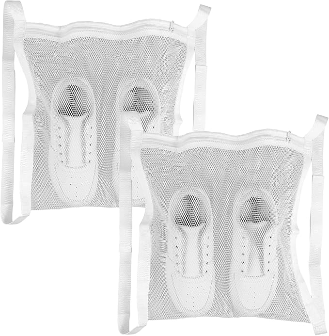2 Pcs Shoe Washing Machine Bag Mesh Laundry Sneaker Dry Bags Reusable Shoe Cleaning Bags HoneyComber Shoes Net Bag with Zipper and Strap for White Wash Reused Tool Dryer Accessories