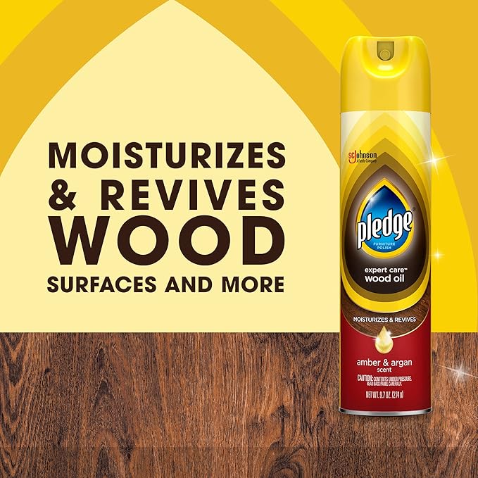 Pledge Moisturizing Wood Oil, Furniture Reviving Spray, Amber & Argan Scent, 9.7oz (Pack of 3)