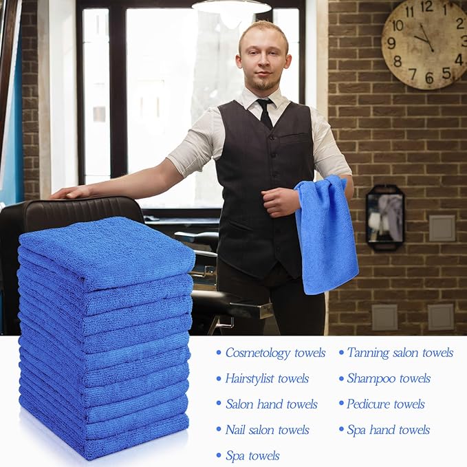 Shimeyao 40 Pack Bleach Proof Towels Microfiber Absorbent Resistant Hair Hand Towels Bulk Quick Dry for Barber Gym Bath Spa Shaving (Blue,16 x 29 Inch)