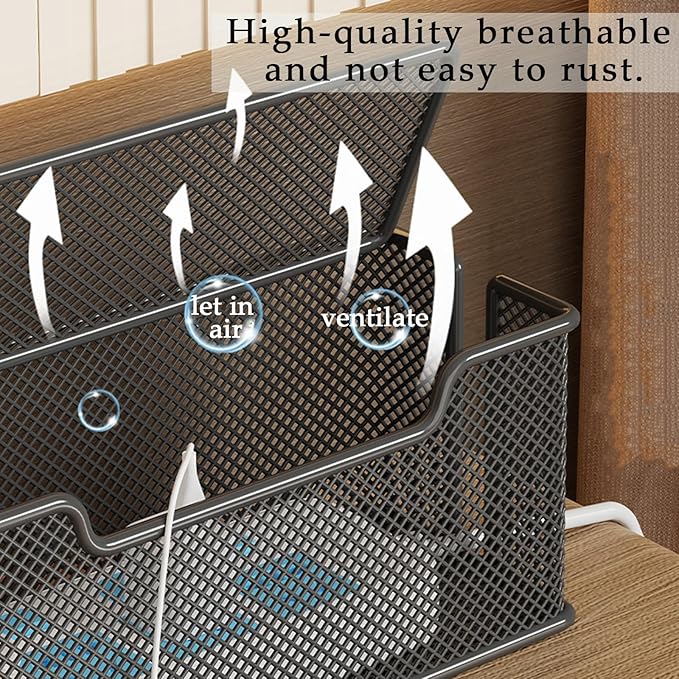 Cable Management Box,Desk Cable Organizer Box,No Installation Wire Cord Box Hider,Metal Mesh Cord Holder for Desk TV Computer USB Hub System to Cover and Hide & Power Strips & Cords