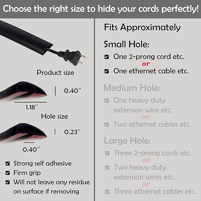 Rubber Bond TV Cord Hider Cable Protector - Strong Self Adhesive Wall Cord Cover Cable Hider - Low Profile Cable Management Wall Cord Concealer Cable Raceway