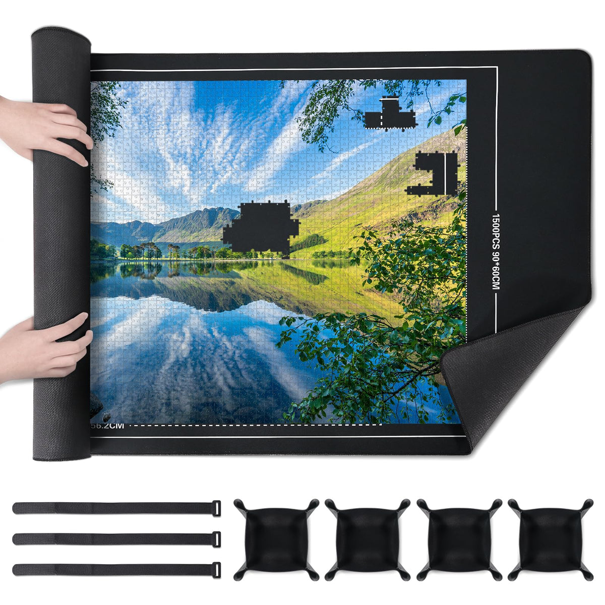 Puzzle Mat with Sorting Trays & Roll-Up Storage - Fits - Image 1