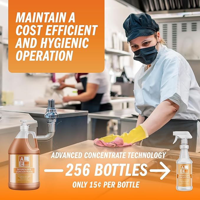 Degreaser Concentrate - Heavy Duty - Makes 256 Gallons of Cleaner- Commercial Kitchen Strength - Removes Tough grease, Grime and Food Soils - Restaurant Floor Degreaser